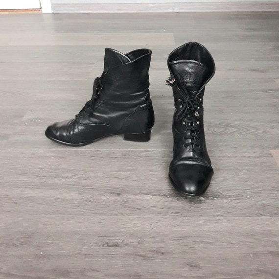 Vintage Black Leather Lace up Ankle Boots Size 37 EU Combat - Etsy
