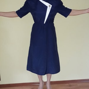 Vintage blue and white retro dress large size / women clothes made in Finland