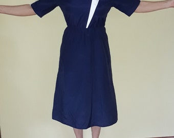 Vintage blue retro dress large size women clothing made in Finland