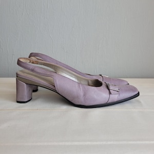 vintage en cuir à brides arrière (Lilas Violet) | Chaussures à bout carré et talons carrés pour femme | Taille UE 38 par Colette | Fabriqué en Italie