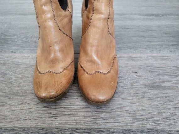 vintage brown leather women ankle heeled wingtip … - image 4