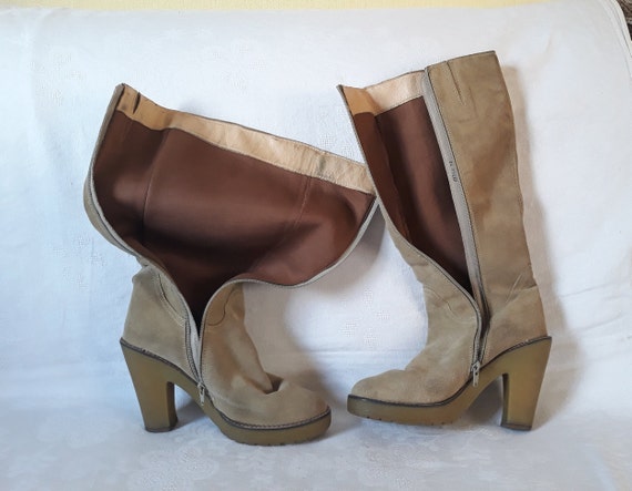 vintage beige PIERRE CARDIN knee boots suede leat… - image 5