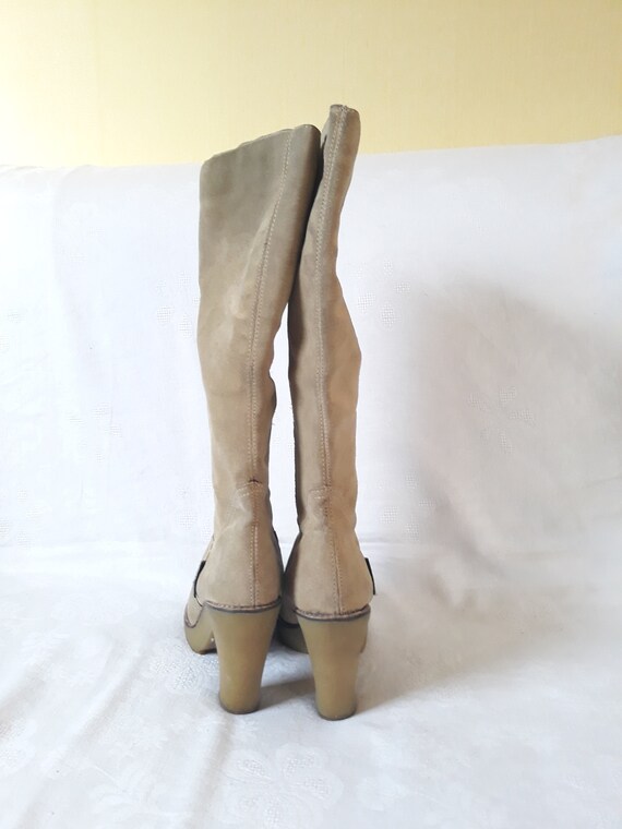 vintage beige PIERRE CARDIN knee boots suede leat… - image 4