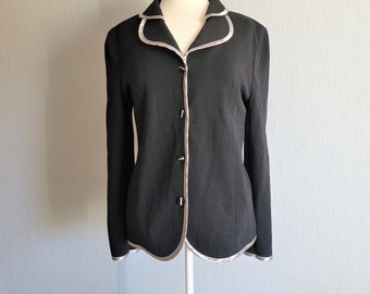 Vintage black wool blazer for women / Size M/L button up office jacket / long sleeve / made in Latvia