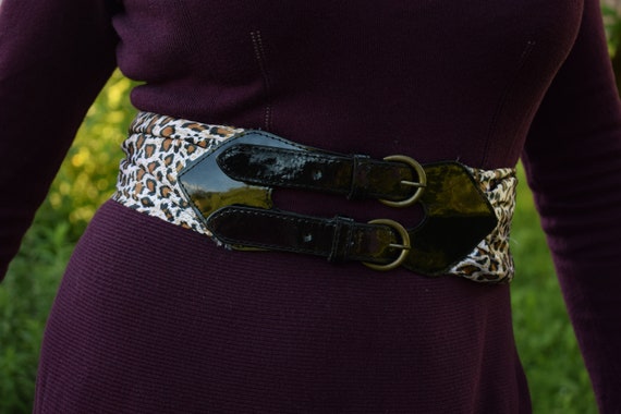 Vintage 80s Leopard Print Belt: Safari Style Doub… - image 3