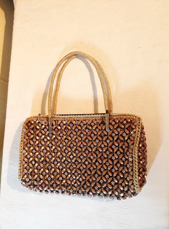 vintage shiny beads bag floral glamour clutch wom… - image 2