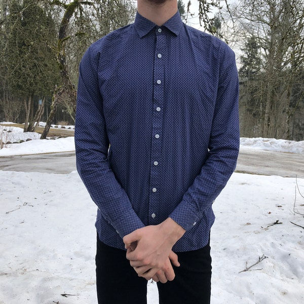 Mens Navy Blue Dress Shirt Etsy