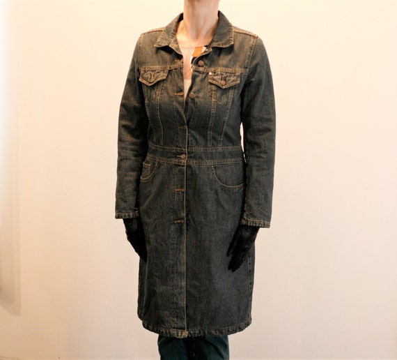 Vintage Gray Blue Jeans Denim Trench 