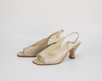 Zapatos de tacón bajo de piel vintage: zapatos de tacón bajo gris plateado (talla 37 EU)