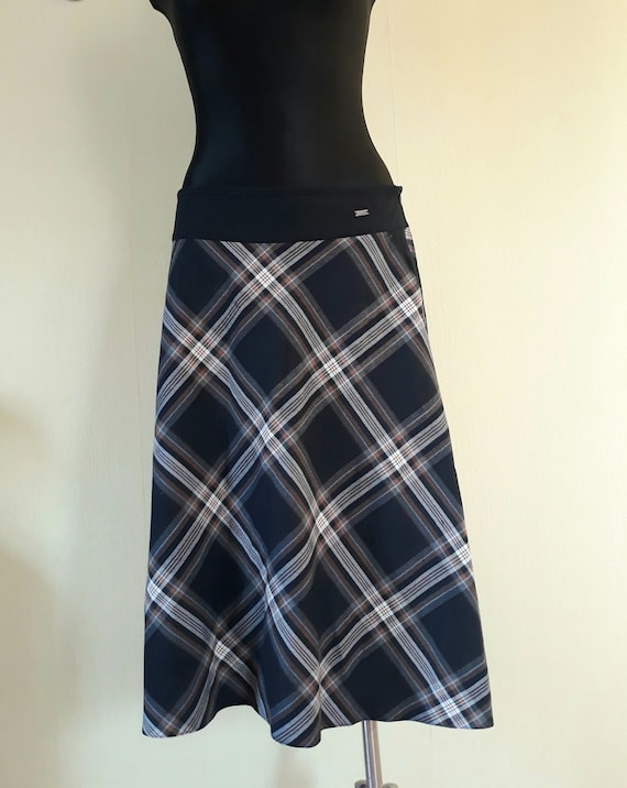 vintage women plaid skirt midi circle skirts XL si