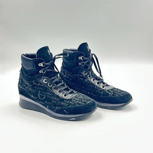 Suede & Leather High Top Sneakers: Black Italian Booties, US 7 / EU 38