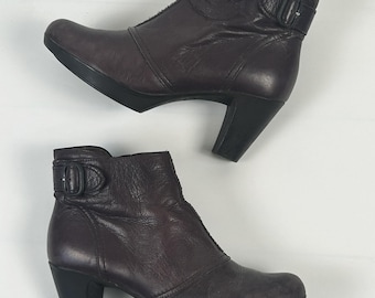 Damskie botki Vintage Wonders z bakłażana ze skóry: gruby obcas, 37EU 6.5US