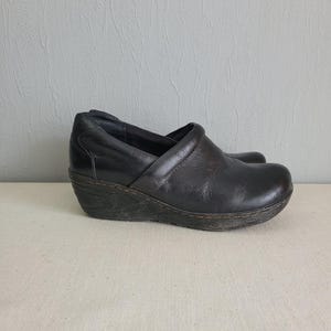Vintage Leather black platform Loafers | Sturdy Round Toe Wedge Heel Slip On Shoes for Women | Size US 9 by Born Concept