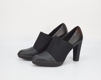 Zapatos de plataforma de cuero vintage de Calvin Klein: punta negra, talla 41