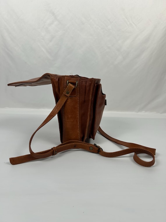 Vintage Brown Leather Messenger Flap Bag, 90s Women Crossbody