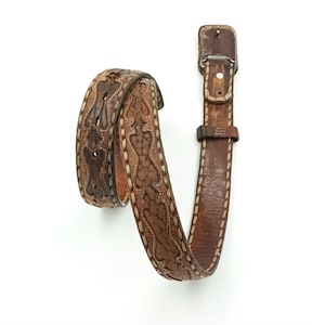 Vintage Tooled Leather Belt: Shabby Brown Waistband with Horse & Carriage