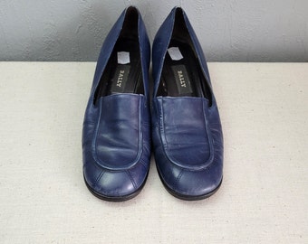 Vintage Bally Leather Loafers: Blue Low Heel Shoes, Made in  display picture 3
