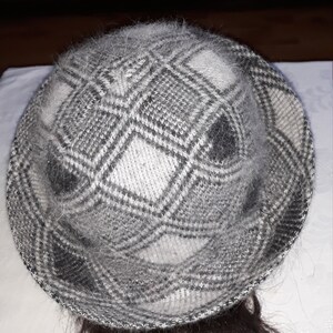 Vintage Angora Wool Unisex Hat Trilby Checkered Rhombus Ornaments Gray ...
