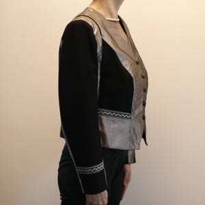 vintage metallic silver ornamented blazer glossy women XL size 90s shoulder pads jacket Sweden