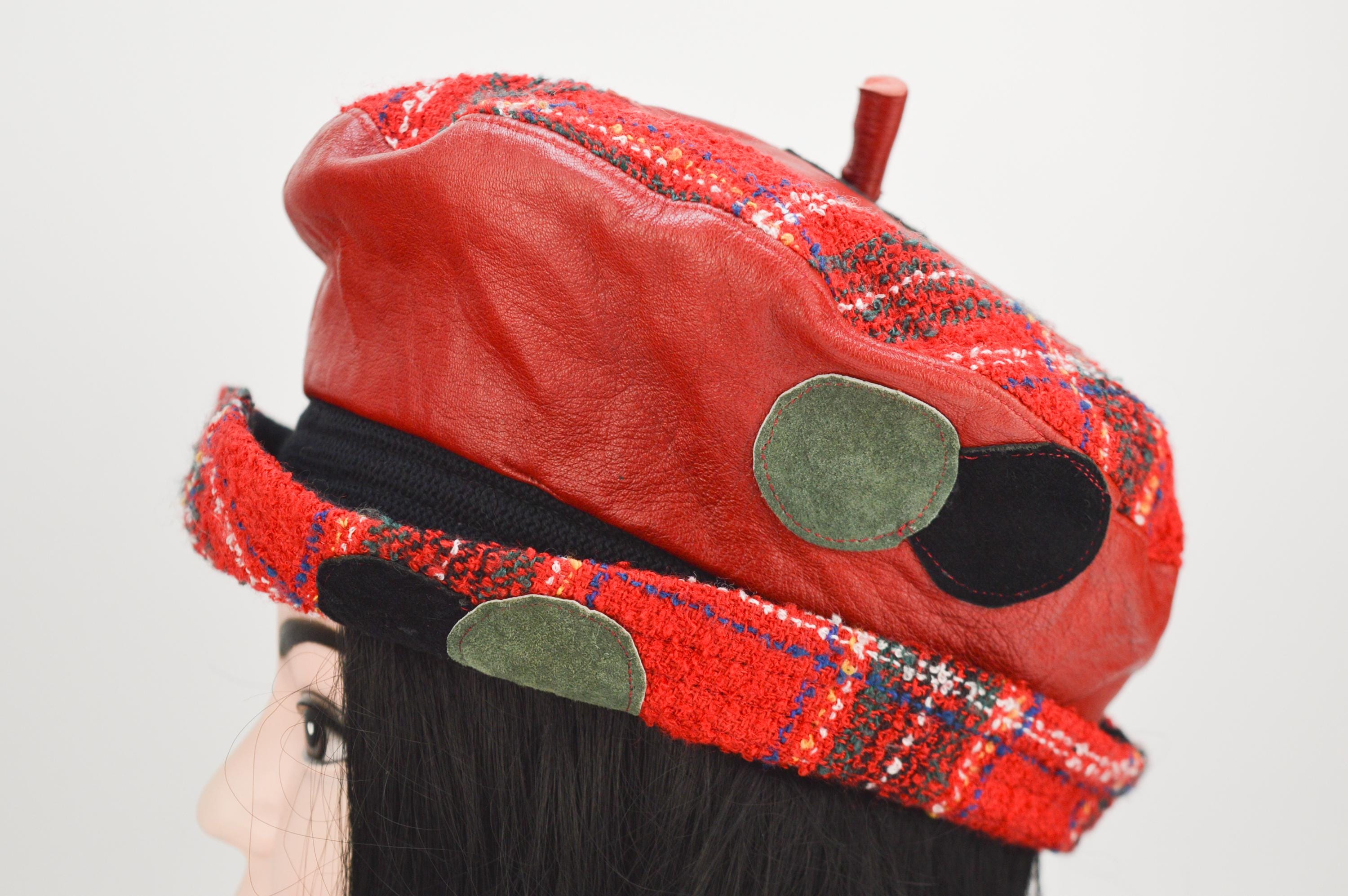 1883 Womens French Beret Hat Leather Band Plaid Berets Hats Tartan Spring Handmade Tartan Plaid Beret Hat | Women main image 4