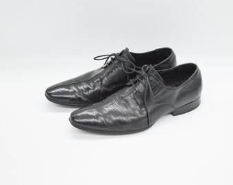 Leather Pointy Toe Oxford Shoes - Black Lace Up Mens Footwear (US 8.5 / EU 42)
