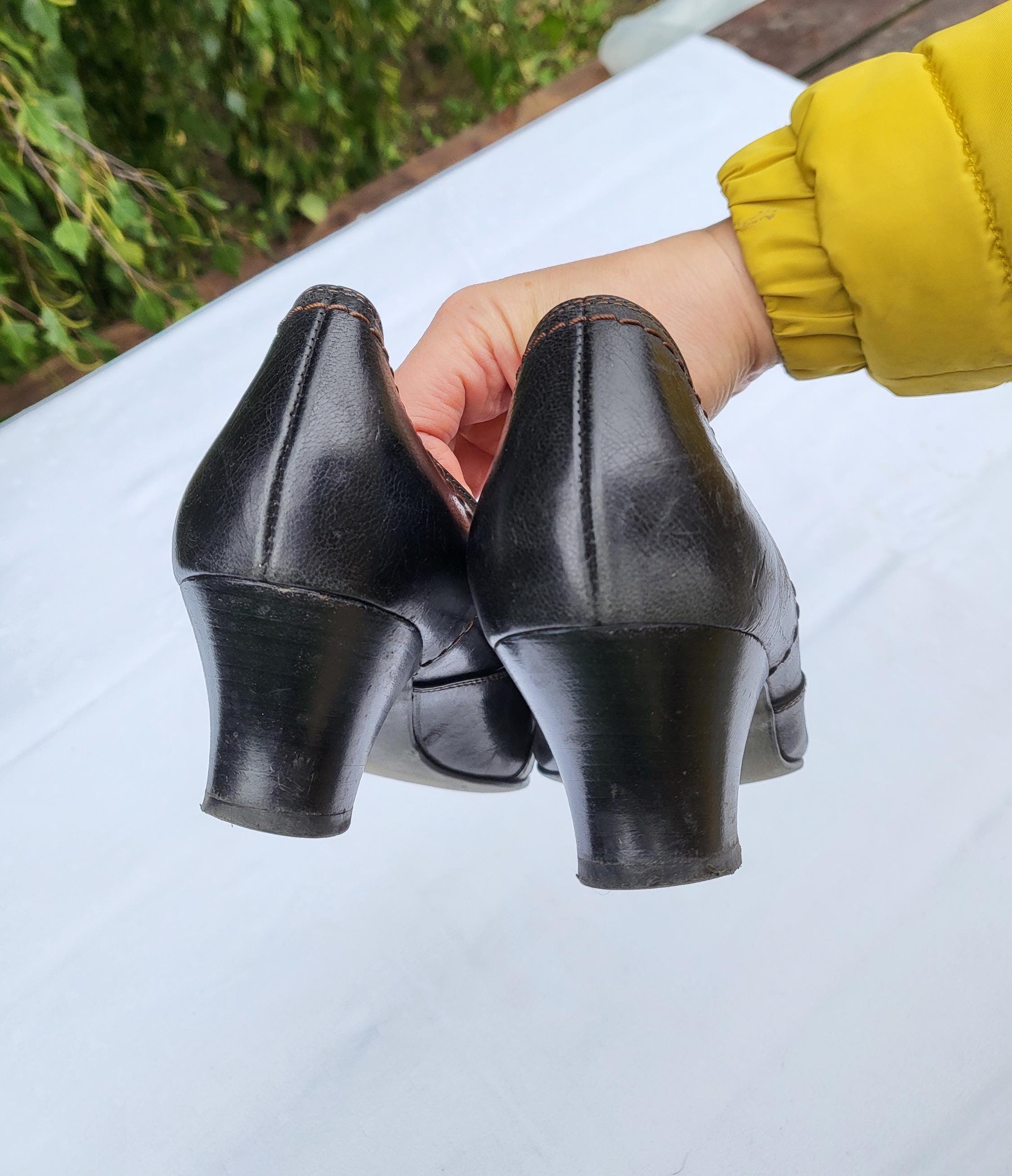 Vintage Black Leather Women Mary Jane Chunky Shoes Size 6 UK Low Block Heel Wingtip Pumps Paul Green Munchen Etsy UK