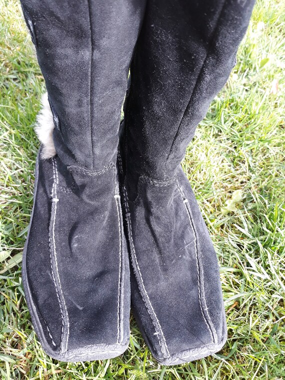 vintage black suede Leather women calf eskimo boo… - image 2