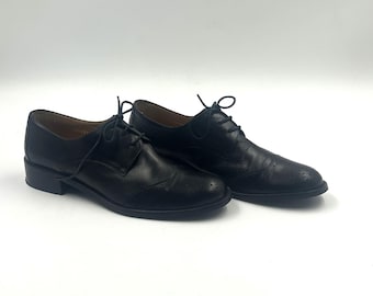 Vintage Black Leather Women Oxford Shoes - Women's Lace Up Shoes 39EU 8US