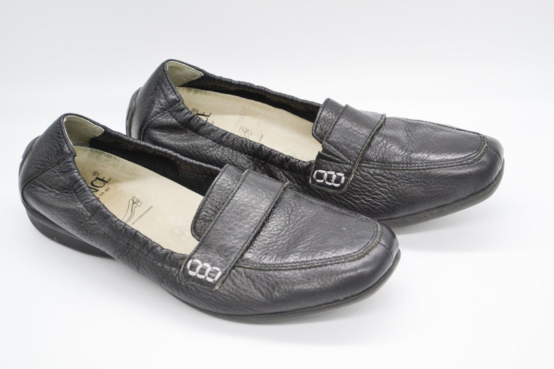 Vintage Leather Moccasin Loafers in Black Flat Low Heel Slip On Women Shoes Size UK 4 1/2 Caprice image 6