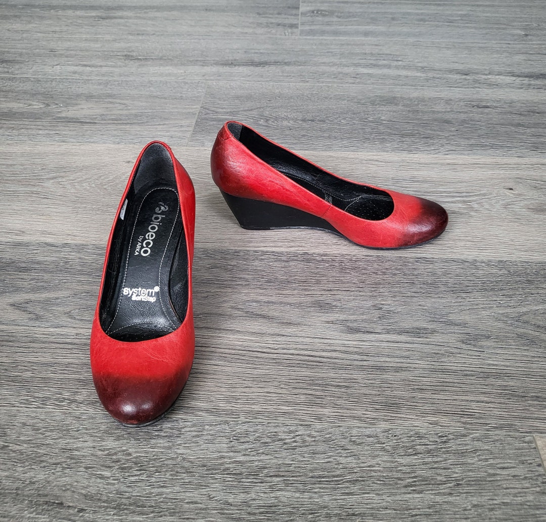 Zapatos vintage de mujer de piel con tacón de cuña rojo talla 37 UE  zapatos de plataforma moda europea México