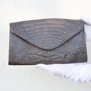 Vintage Reptil Muster Öko-Leder Clutch in Dunkel Braun | Retro Abendtasche Handtasche Geldbörse Kette Schultertasche für Frauen