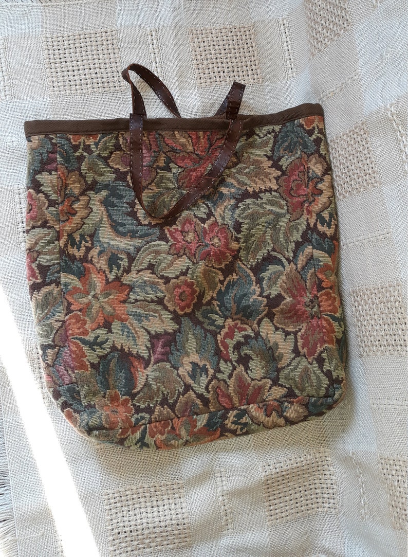 Vintage handmade tapestry green brown handbag tote colorful gobelin purse quality fabric market beach bag retro granny pouch with pocket