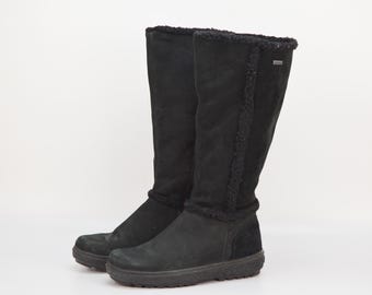 Vintage Suede Knee Boots: Black Winter Women Flat Footwear, Size 36EU/6US