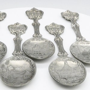 Antique Spoons Set of 5 pcs Vintage German Pewter Decorative Anniversary Spoon / Souvenir Collectible