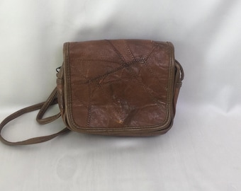 Vintage patchwork leather brown purse / small crossbody bag / women 90s fashion accessory