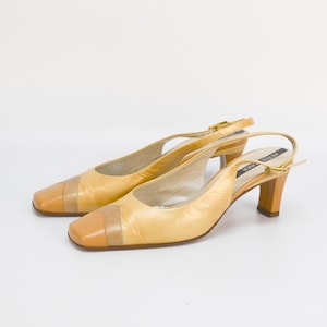 Vintage Leather Slingback Heels in Three Tone Beige / Square Toe High Heel Shoes for Women | Size 37EU 6.5US 4.5UK by Peter Kaiser