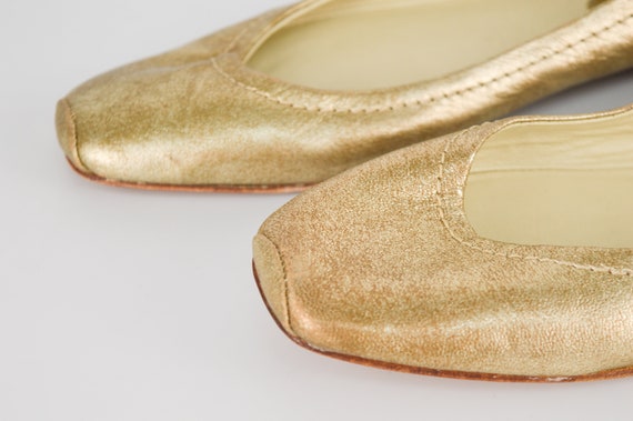 All Leather Ballerina Loafers in Gold | Low Heel … - image 3