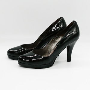 Paco Gil Black Patent Leather Platform Pumps - Size 8, Made in Spain