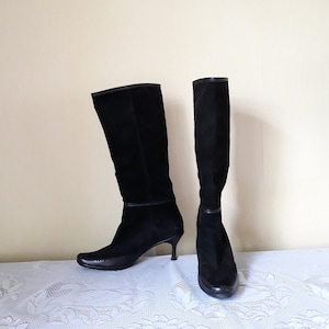 Vintage Black Suede Knee High Boots - Women&#39;s EU 39 / US 8