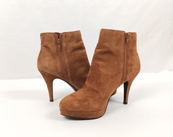 Aldo Suede Ankle Boots: Brown Stiletto Heel Booties, EU 38  display picture 1