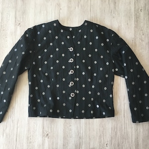 Vintage women retro blazer polka dotS black silver jacket EU M size made in Finland