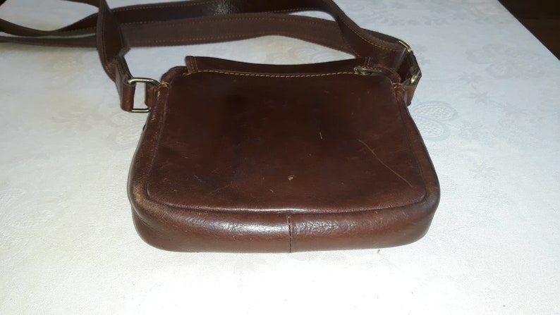 Vintage cognac brown leather men crossbody bag Katana Paris France French high quality messenger bag many compartments european unisex purse