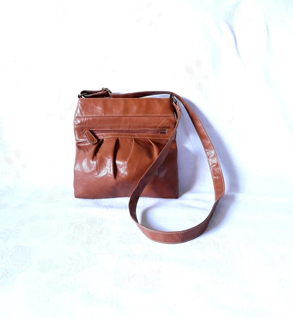 Vintage Brown Leather Shoulder Bag / Women Tote Bag 90s Purse 