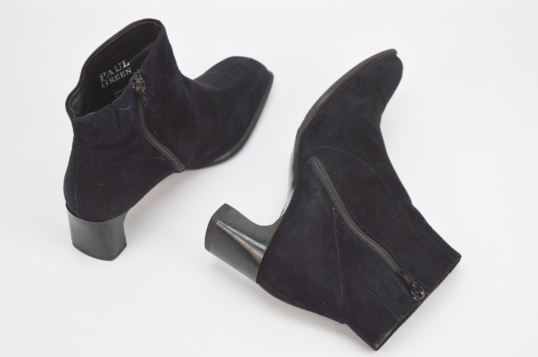 Vintage Paul Green Suede Ankle Booties: Midnight Blue Square  display picture 3