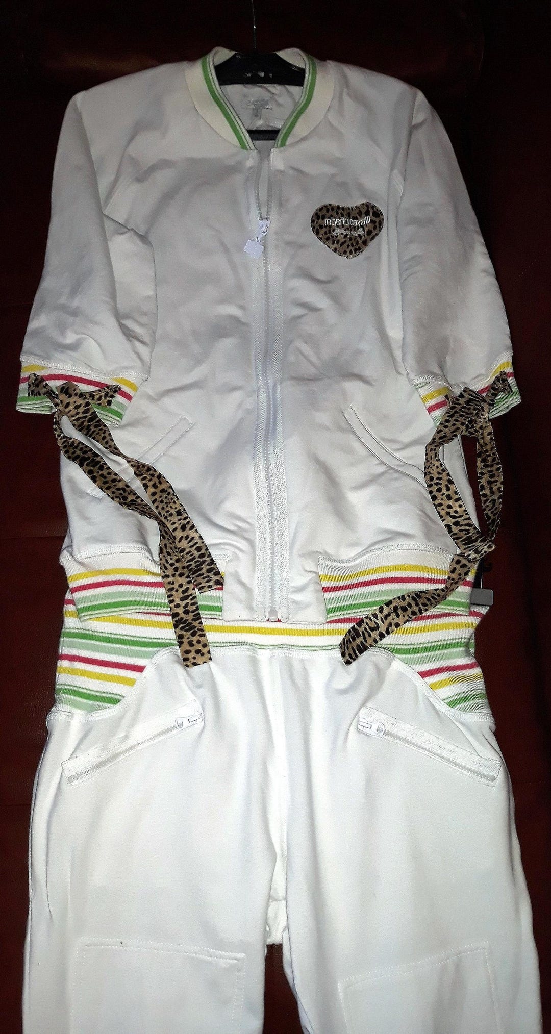 Tuta vintage Roberto Cavalli: completo sportivo bianco con stampa