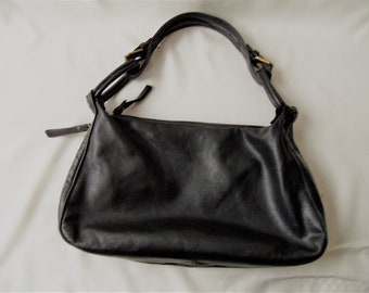 vintage black leather Bag women handbag Made in Italy