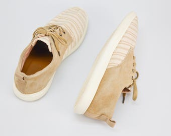 Vintage Zara Suede Fabric Sneakers Beige Lace-Up Shoes EU 42
