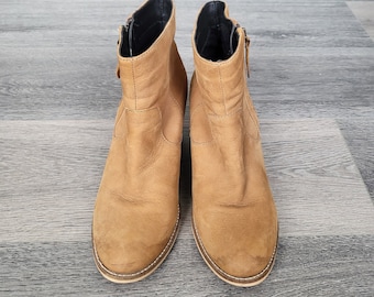 Stivaletti in pelle marrone vintage: tacco spesso, taglia EU39 US8