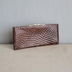 Vintage Reptil Muster Leder Clutch Bag in Dunkel Braun | Retro Kiss Lock Handtasche Geldbörse für Frauen von Gahms