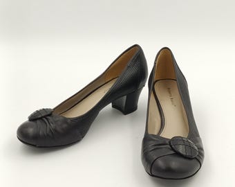 Zapatos de tacón vintage Roberto Santi de piel: mocasines negros, talla 37 UE / 6,5 EE. UU.